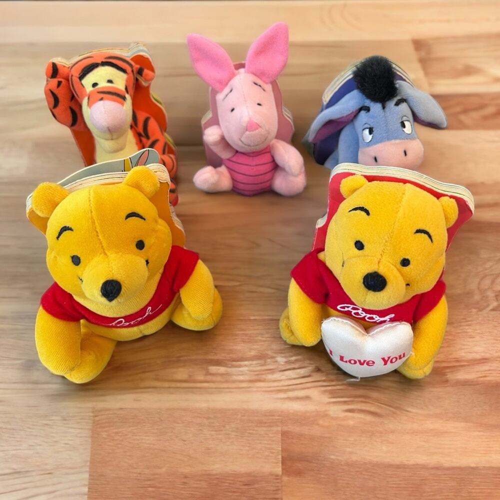 Winnie the Pooh 90s Collectible Stuffed Animal Books with Piglet Eeyore Tigger